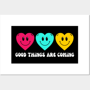 Retro Vintage Aesthetic Heart Smiley Emoji "Good Things Are Coming" Posters and Art